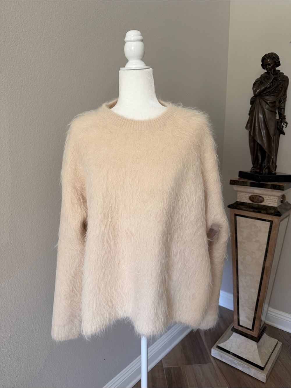 Totême Cream Fuzzy Crewneck Sweater
